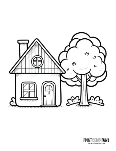 Simple little house coloring page from PrintColorFun com