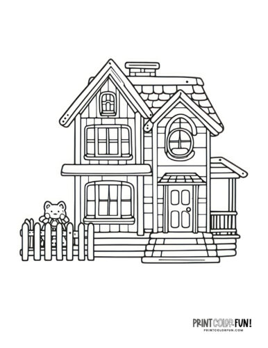 Simple old-fashioned house coloring page from PrintColorFun com
