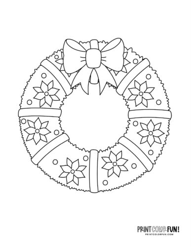 Simple seasonal Christmas wreath clipart and coloring page - PrintColorFun com