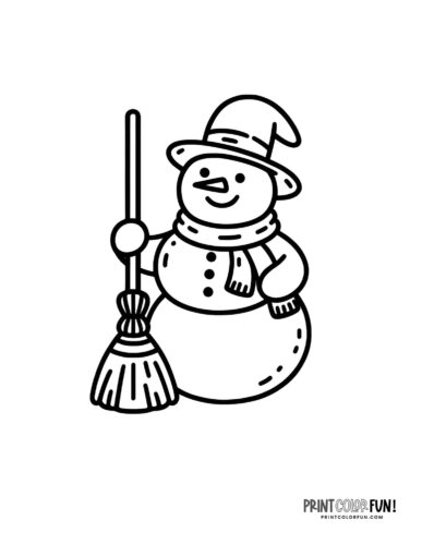 Simple snowman with a broom coloring page from PrintColorFun com