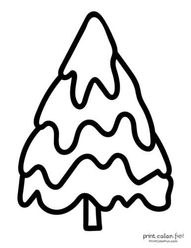 Simple snowy Christmas tree printable coloring book page