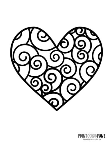 Simple swirl patterned heart printable page