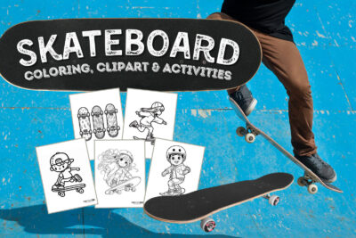 Skateboard coloring page clipart activities from PrintColorFun com