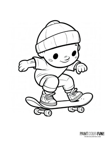 Skateboarder boy coloring page from PrintColorFun com