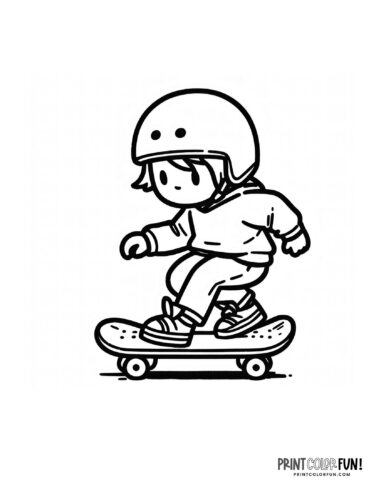 Skatebording child cartoon coloring page from PrintColorFun com