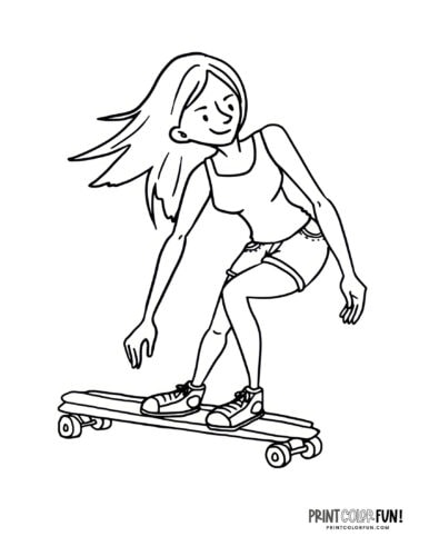 Skater girl - Skateboard coloring page from PrintColorFun com