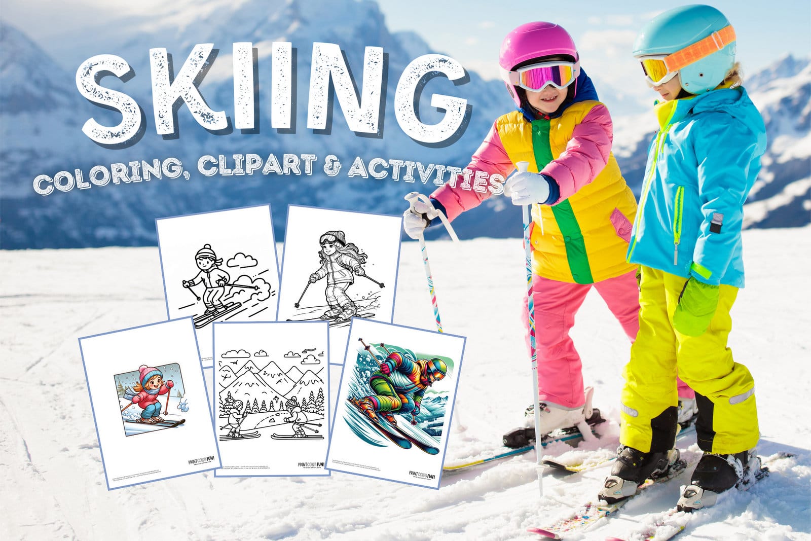 Skiing coloring page clipart activities from PrintColorFun com