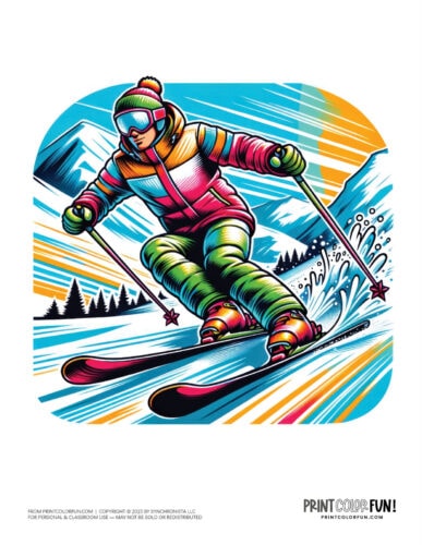 Skis and skiing color clipart from PrintColorFun com 2