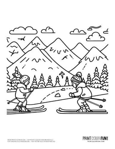 Skis and skiing coloring page from PrintColorFun com (7)