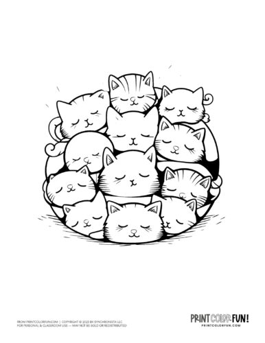 Sleeping kittens coloring page clipart from PrintColorFun com (1)
