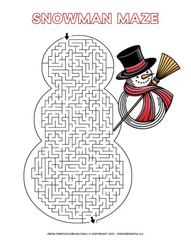 Snowman maze - Red from PrintColorFun com