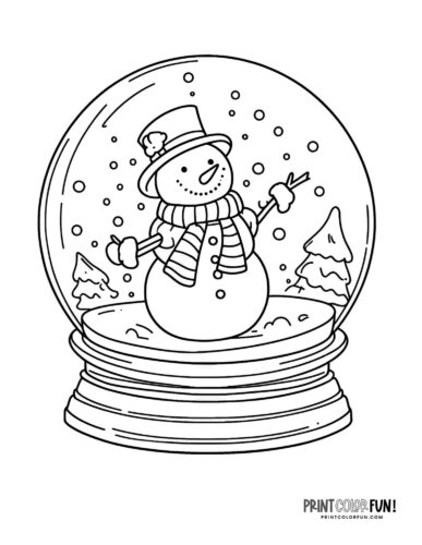 Snowman with hat and scarf snow globe coloring page - PrintColorFun com