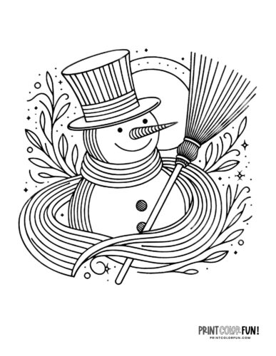 Snowman with the wind blowing around him coloring page from PrintColorFun com