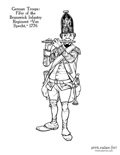 Soldiers of the Revolution coloring pages - Fifer of the Brunswick, Infantry Regiment Von Specht 1776