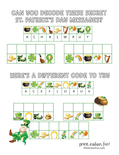 St Patrick's Day code puzzle activity