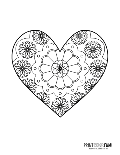 Stained glass window patterned heart coloring page
