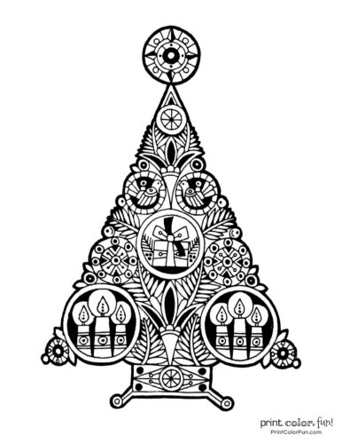 Stylized Christmas tree coloring page (1)