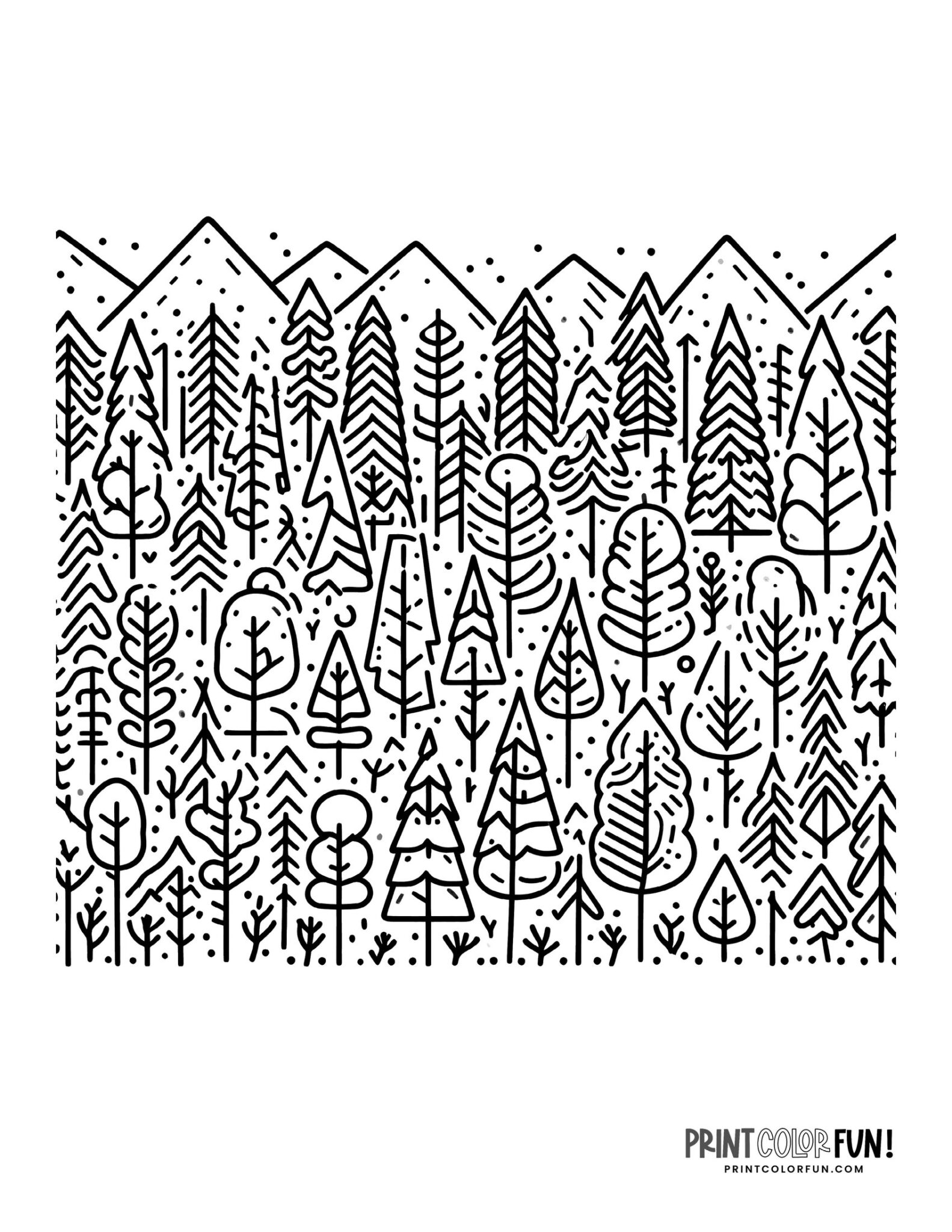 15 Forest clipart & coloring pages: Learning fun with mountains, trees ...