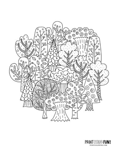 Stylized forest coloring page at PrintColorFun com 4