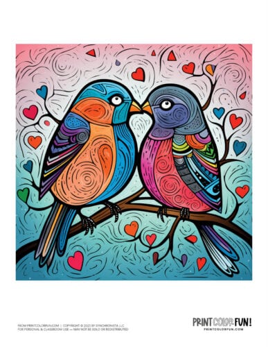 Stylized lovebirds color clipart from PrintColorFun com 1
