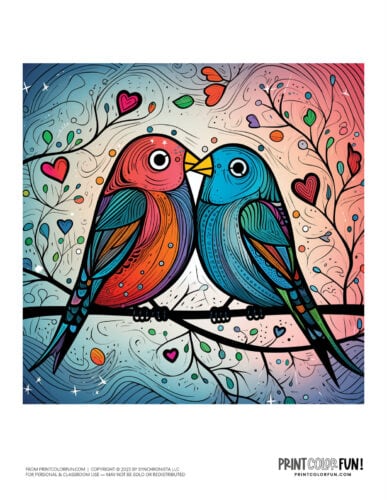 Stylized lovebirds color clipart from PrintColorFun com 2