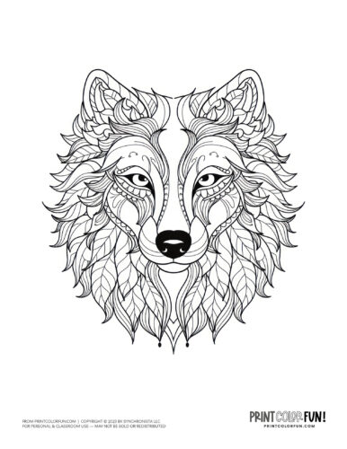 Stylized wolf coloring pages from PrintColorFun com (1)