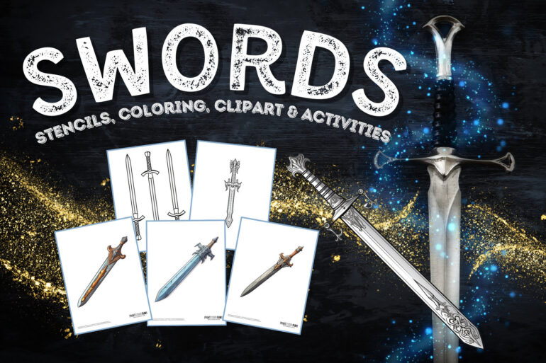 Swords coloring pages and clipart drawings from PrintColorFun com
