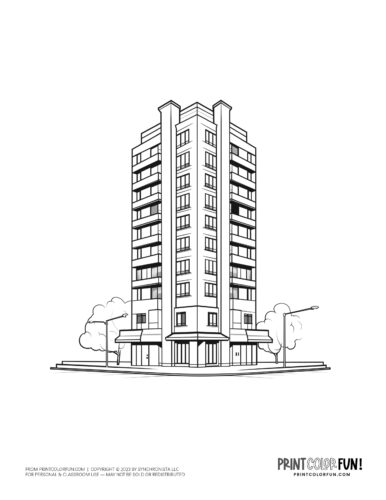 Tall apartment buiilding hotel coloring page from PrintColorFun com (2)