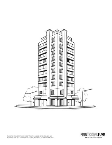 Tall apartment buiilding hotel coloring page from PrintColorFun com (6)