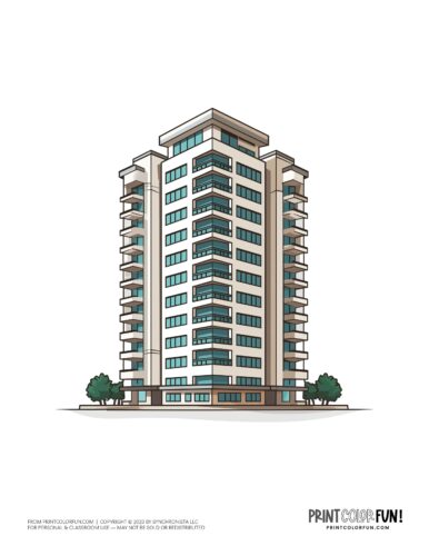 Tall apartment buiilding or office clipart from PrintColorFun com (01)