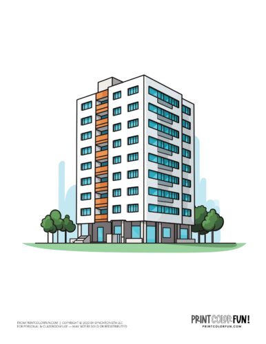 Tall apartment buiilding or office clipart from PrintColorFun com (05)