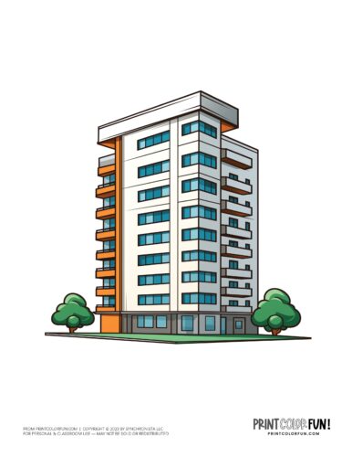 Tall apartment buiilding or office clipart from PrintColorFun com (06)