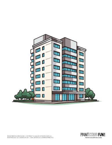 Tall apartment buiilding or office clipart from PrintColorFun com (07)