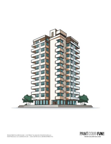 Tall apartment buiilding or office clipart from PrintColorFun com (09)