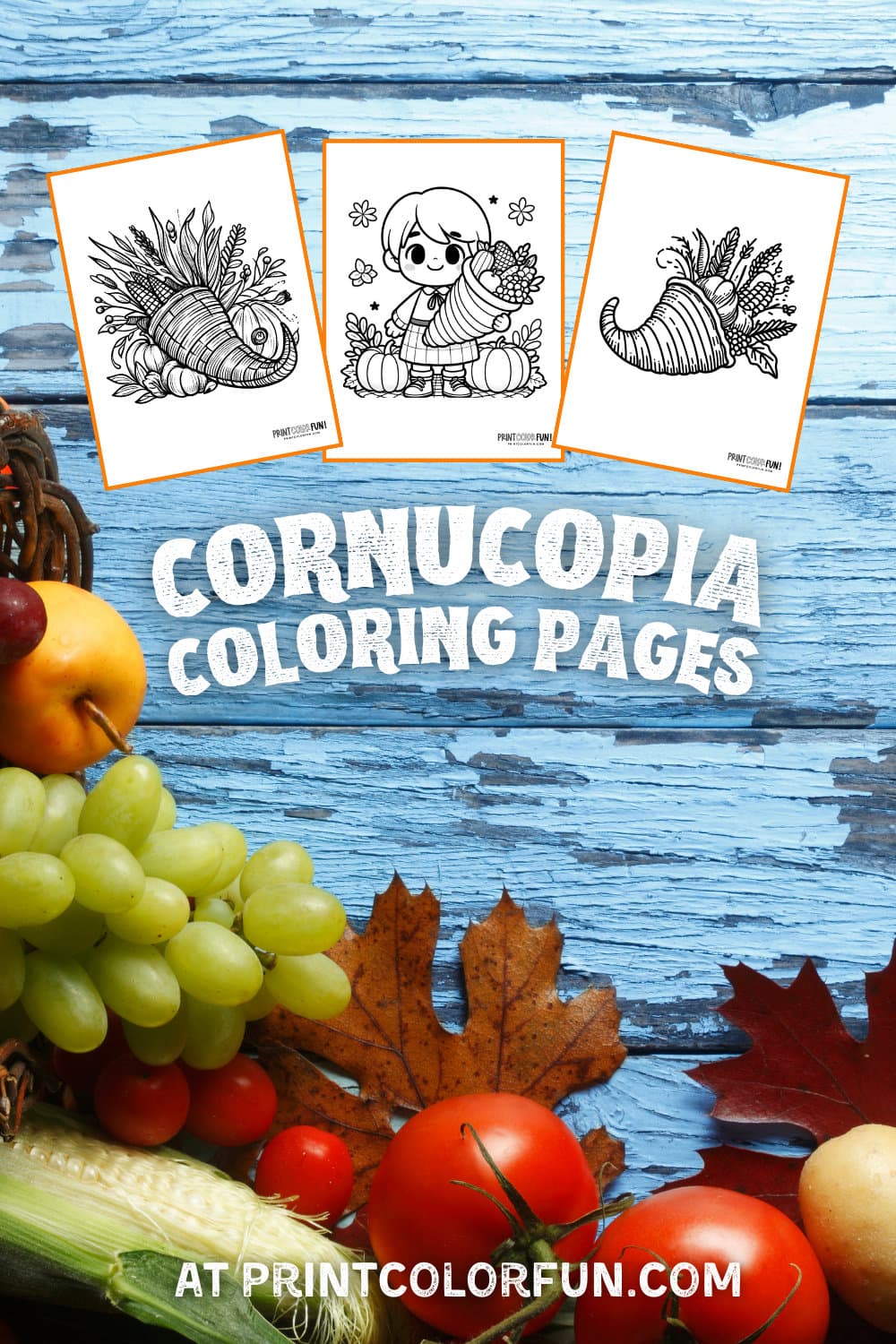 Thanksgiving cornucopia autumn coloring pages and clipart - PrintColorFun com