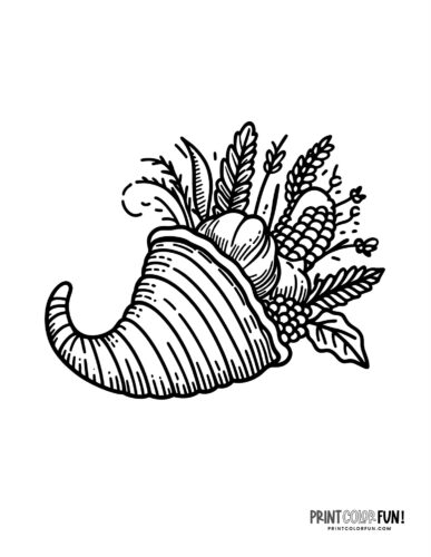Thanksgiving cornucopia - horn of plenty coloring page from PrintColorFun