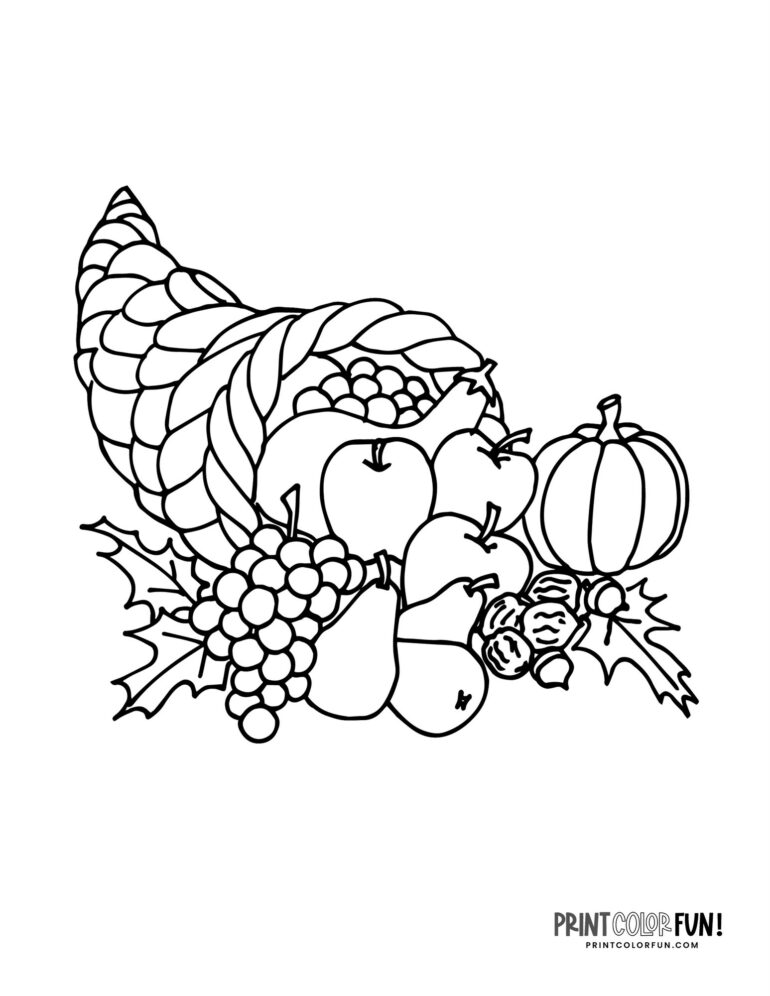 6 fun Thanksgiving cornucopia coloring pages: Color, craft & learn!, at ...