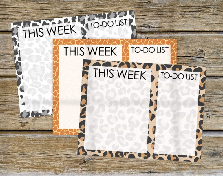 This week - To-do list printables in 5 animal pattern designs from PrintColorFun com
