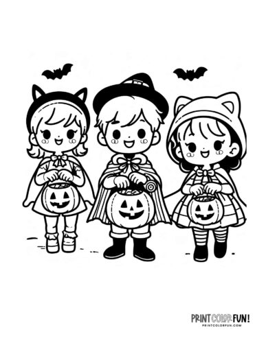 Three cute kids in Halloween costumes from PrintColorFun coms
