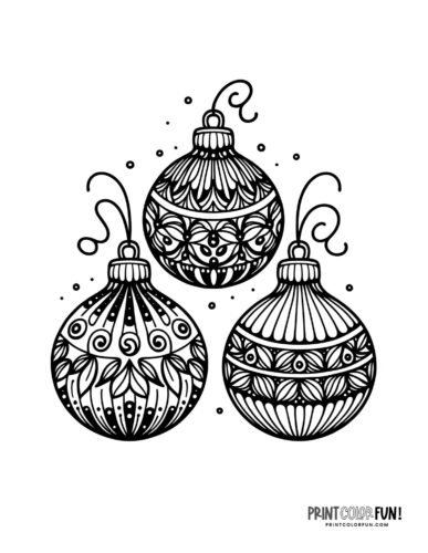 Three fancy Christmas ornaments coloring page - PrintColorFun com