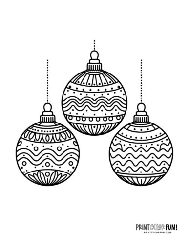 Three festive simple Christmas ornaments clipart coloring page - PrintColorFun com