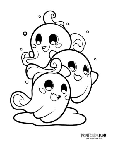 Three silly ghosts Halloween coloring page