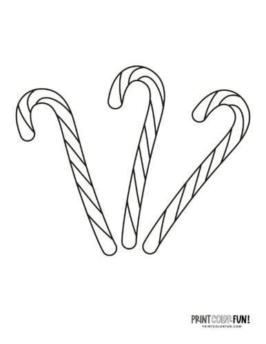 Three simple candy canes coloring pages from PrintColorFun com
