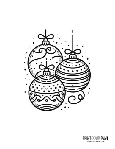 Three simple globe Christmas ornament clipart coloring page - PrintColorFun com