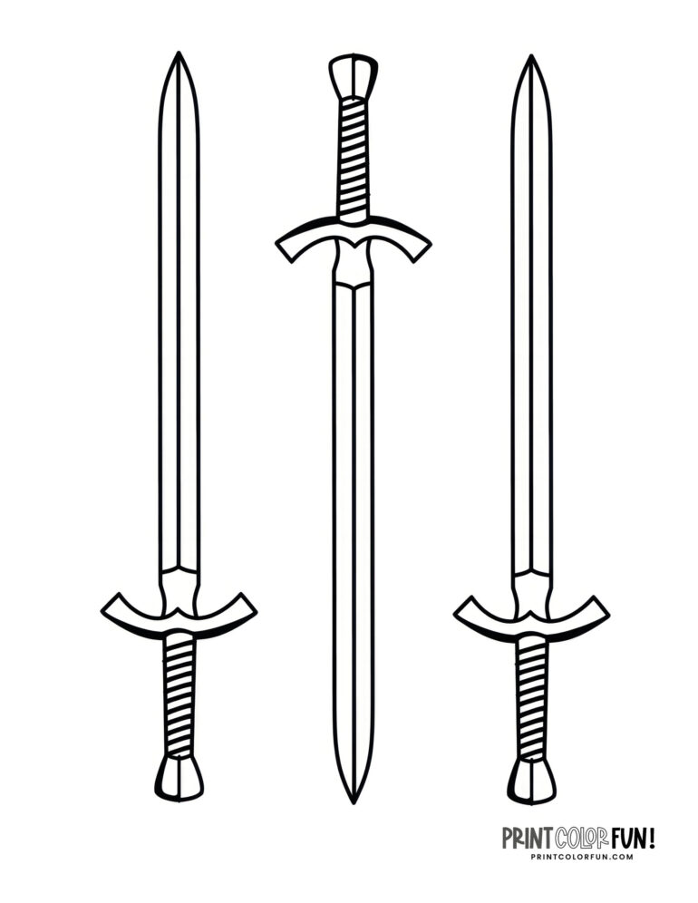 Three swords coloring page from PrintColorFun com