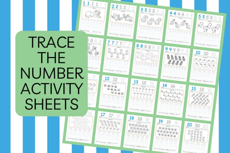 Tracing the number printable activity sheets 1 to 20 at PrintColorFun com