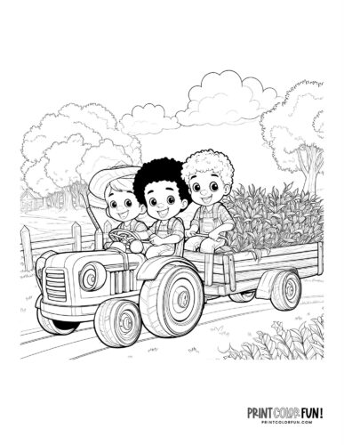 Tractor hayride coloring page from PrintColorFun com