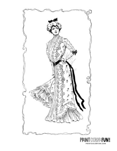 Turn-of-the-century dresses for women coloring page (1)