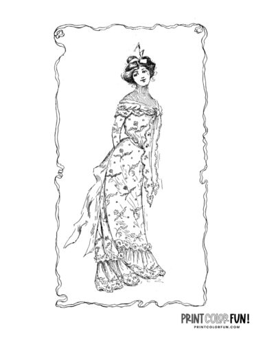 Turn-of-the-century dresses for women coloring page (2)