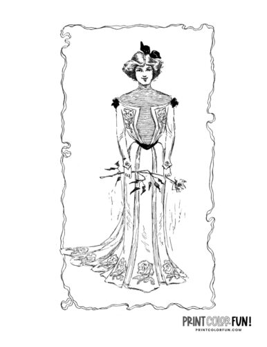 Turn-of-the-century dresses for women coloring page (3)